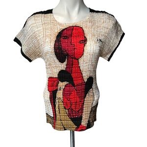 Valentina Vintage 90s Crinkle blouse, PICASSO Print Blouse, One size